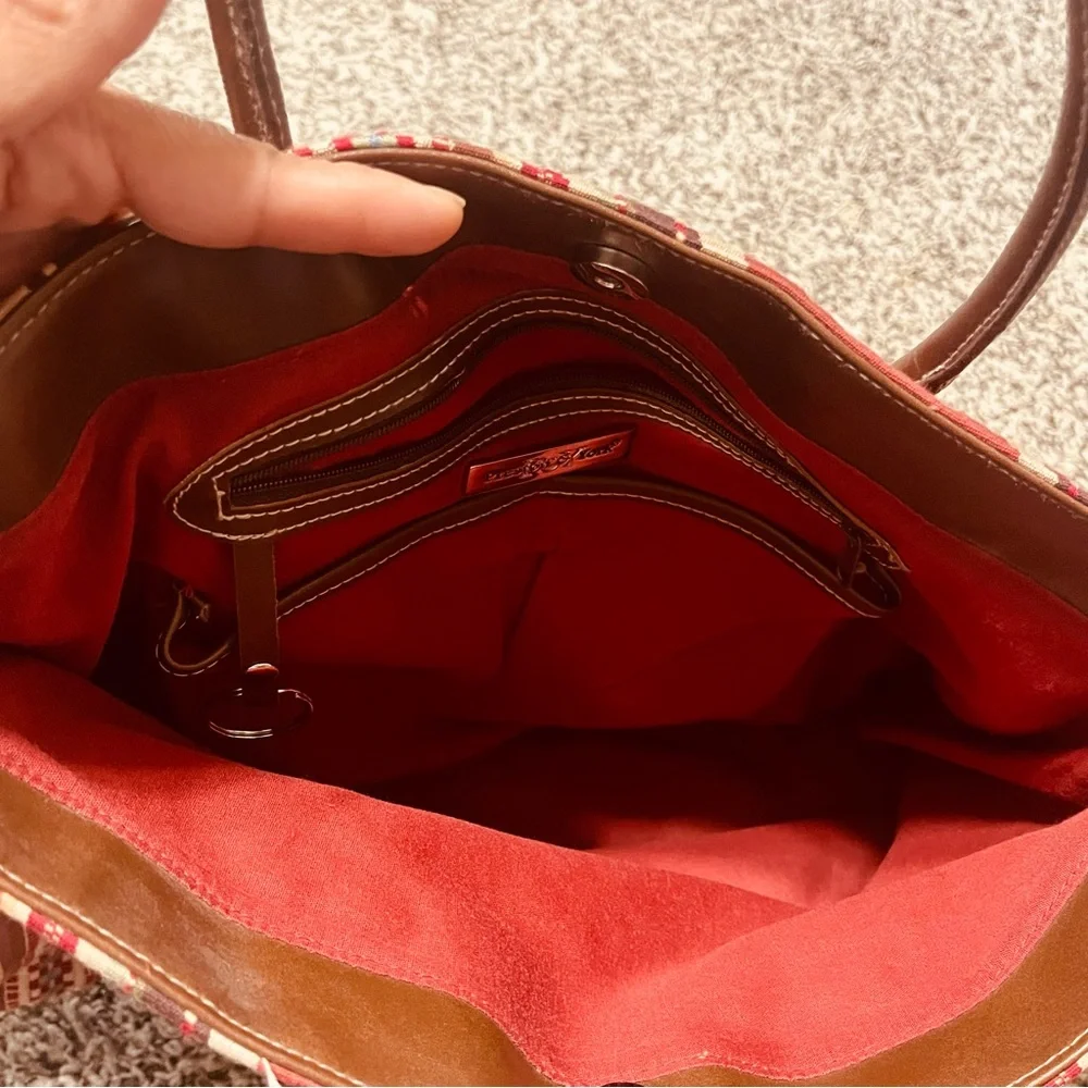 Elegant Red and Brown Striped Tote Bag